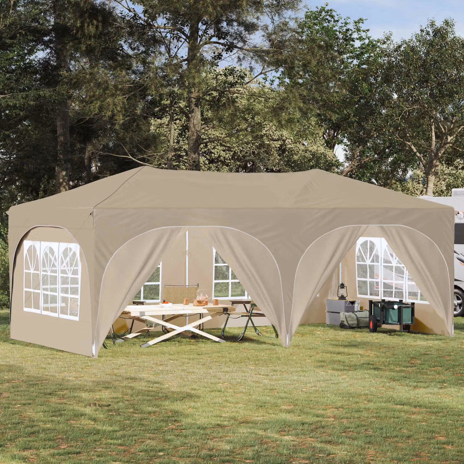 vidaXL Tenda per feste a pop-up beige L: 575 cm, P: 288 cm, H: 245 cm