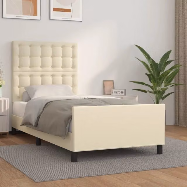 Letto con Testiera vidaXL in Similpelle Beige L/P/H: 100 x 200 x 128 cm – 1