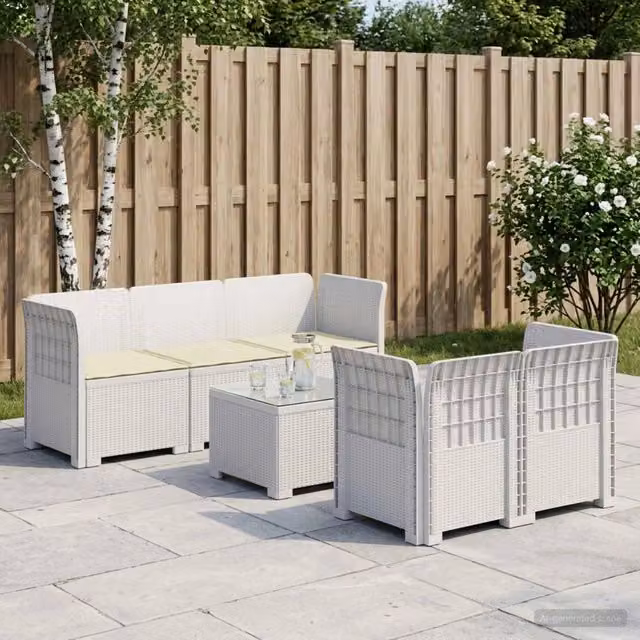 Divano da Giardino 5 Posti con Cuscini Stile Rattan PP Bianco 3443898