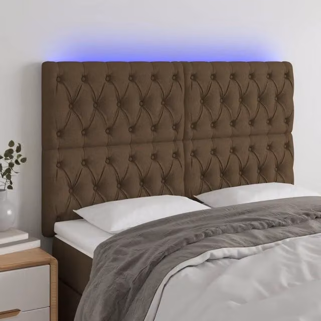 Testiera con LED e porta USB vidaXL in tessuto marrone scuro L: 144 cm, P: 7 cm, H: 118-128 cm – 1