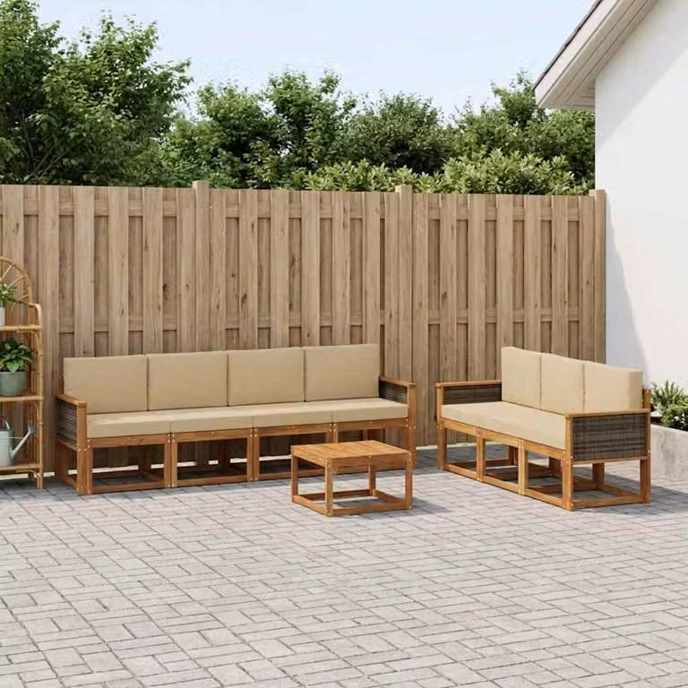 Set di divani da esterno moderno vidaXL in legno di acacia, 7 pezzi, colore naturale beige e marrone