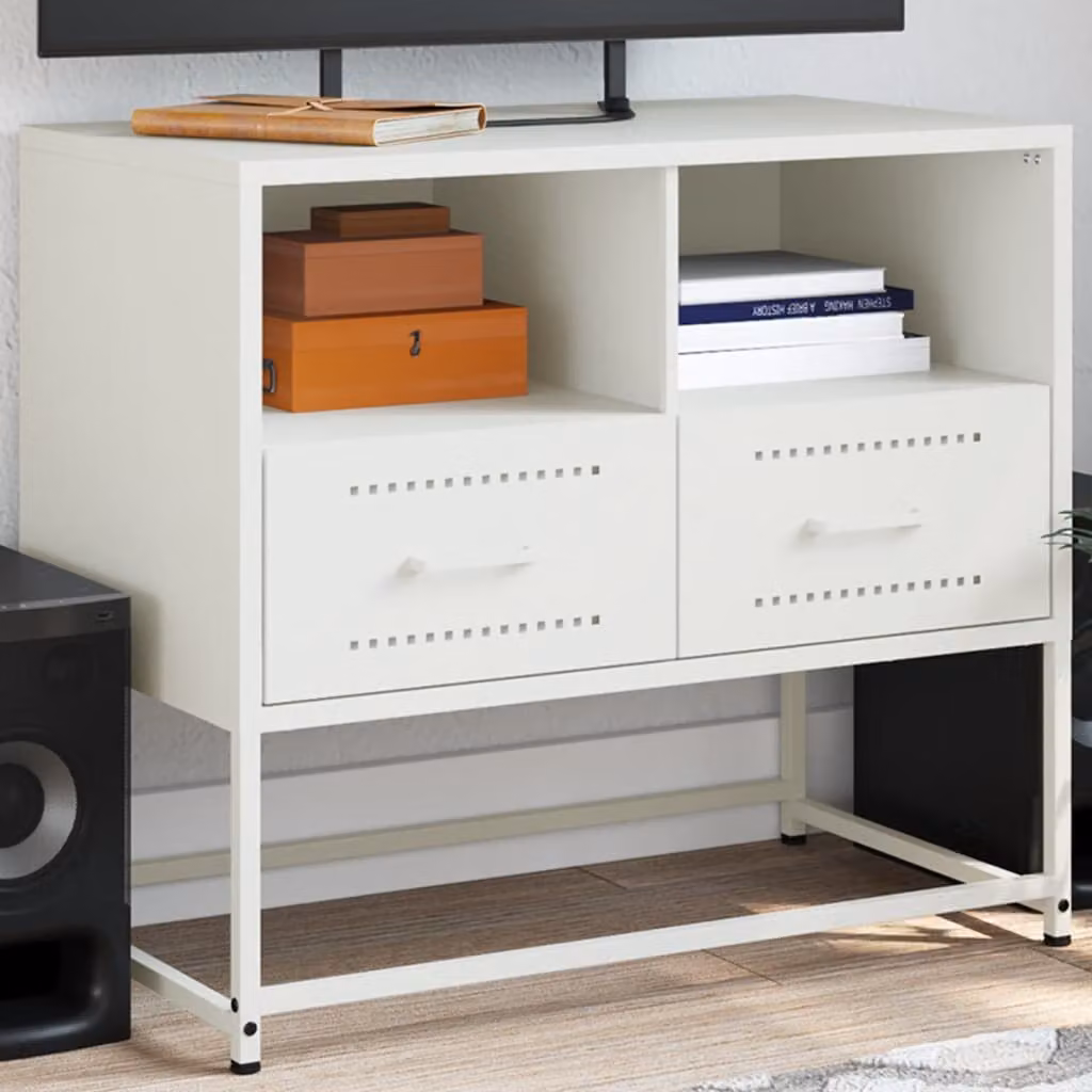 Mobile TV vidaXL in acciaio bianco con stile industriale L: 68 cm, P: 39 cm, H: 60,5 cm