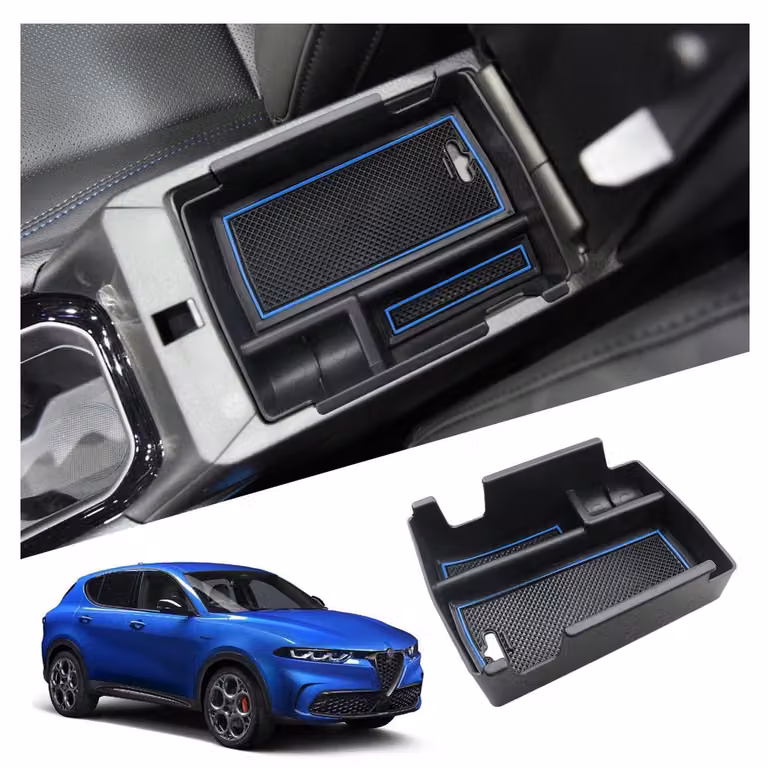 Contenitore portaoggetti per la console centrale, compatibile con Alfa Romeo Tonale dal 2022 al 2025, realizzato in ABS, colore blu