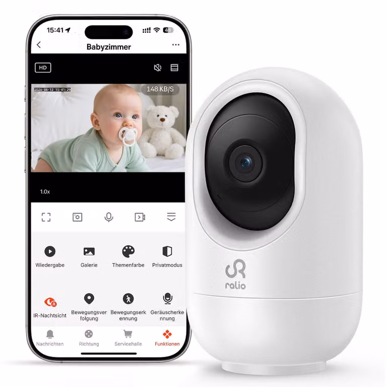 Baby monitor con telecamera 2K/3MP, videocamera di sicurezza WiFi con controllo tramite app, visione notturna, rilevamento del movimento, audio bidirezionale, cloud e memoria da 256GB