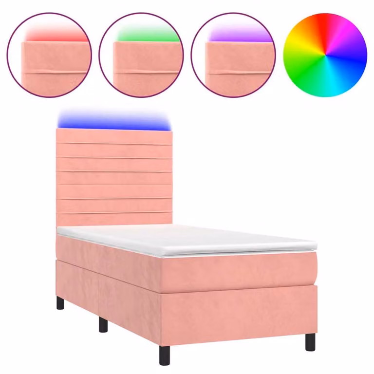 Letto a Molle con Materasso e LED Rosa 100x200 cm in Velluto