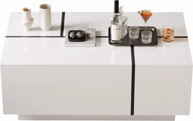 Tavolino da caffè moderno REDOM in MDF laminato lucido Bianco/Nero L: 60 cm, P: 40 cm, H: 30 cm
