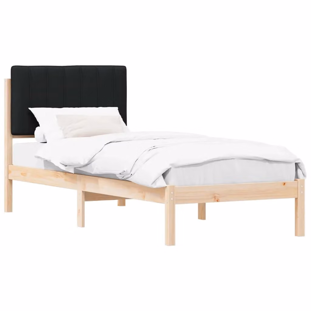 Letto con Testiera Rivestita in Tessuto Nero vidaXL in Pino Massello L 80 x P 200 cm – 2