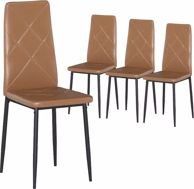 Set di 4 sedie da pranzo Xylo imbottite in similpelle marrone con schienale alto e gambe in metallo L 41 cm x P 50 cm x H 97 cm