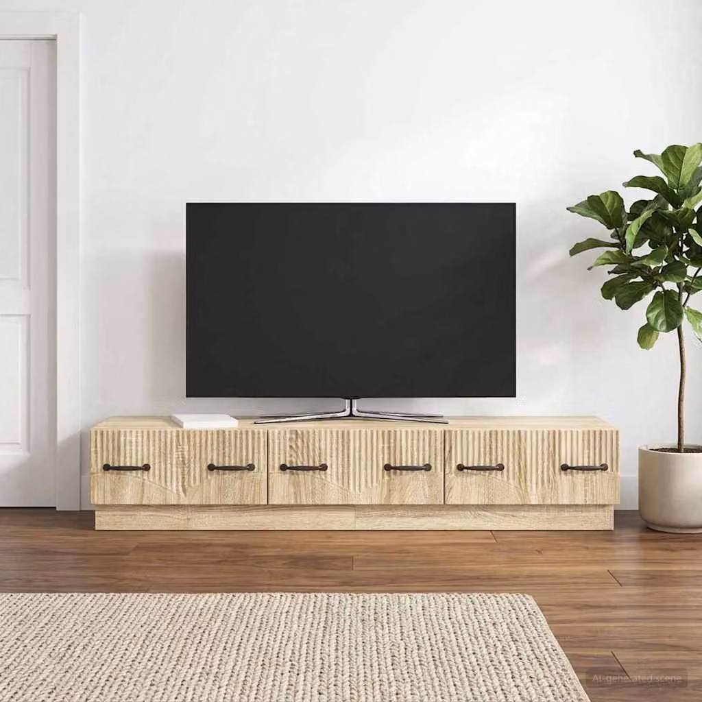 Mobile TV vidaXL in legno ingegnerizzato color rovere sonoma con ruote, L 147 x P 34,5 x H 27 cm