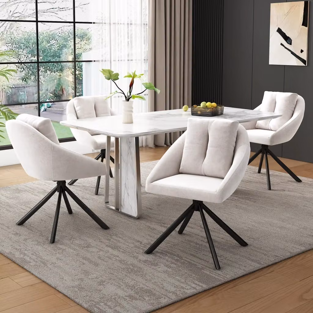 Sedia da pranzo girevole Zephmum in velluto beige con struttura in metallo per cucina o ufficio – 2
