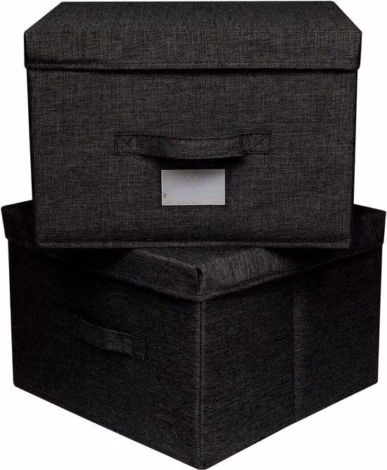 Ibenzoa® Set da 2 contenitori in tessuto di grandi dimensioni con coperchio, robusti e durevoli, pieghevoli per risparmiare spazio, dimensioni 36x32x24 cm – ideali per abbigliamento, giocattoli, libri