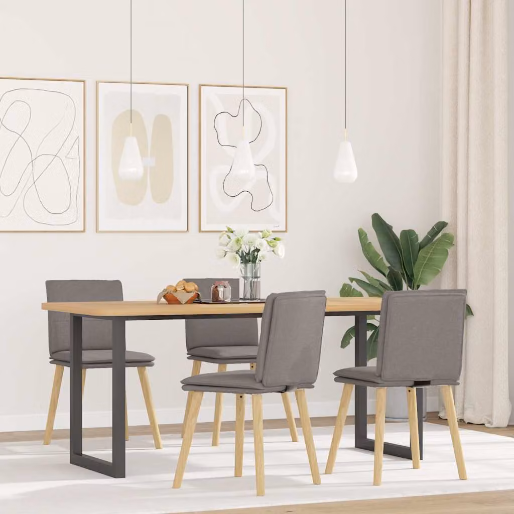 Set di 4 sedie da pranzo vidaXL in tessuto beige e grigio con struttura in legno e metallo per cucina e soggiorno