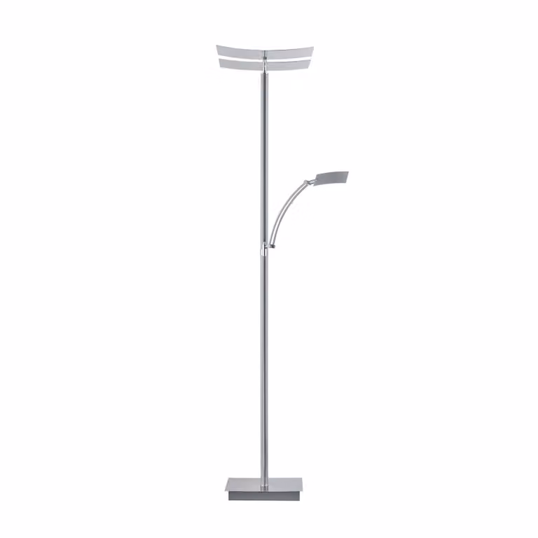 HELL Lampada da terra con luce lettura Andy, dimmerabile, Alluminio / Grigio / Zincato, Soggiorno / Sala da pranzo, Metallo, Moderno, Lampada LED da terra