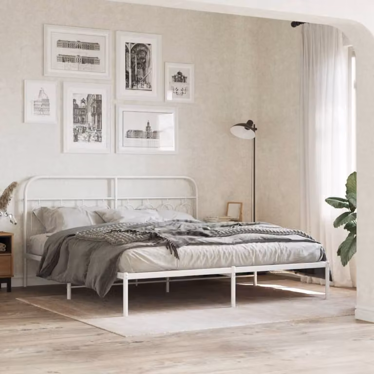 vidaXL Giroletto con Testiera in Metallo Bianco L: 198 cm, P: 207 cm