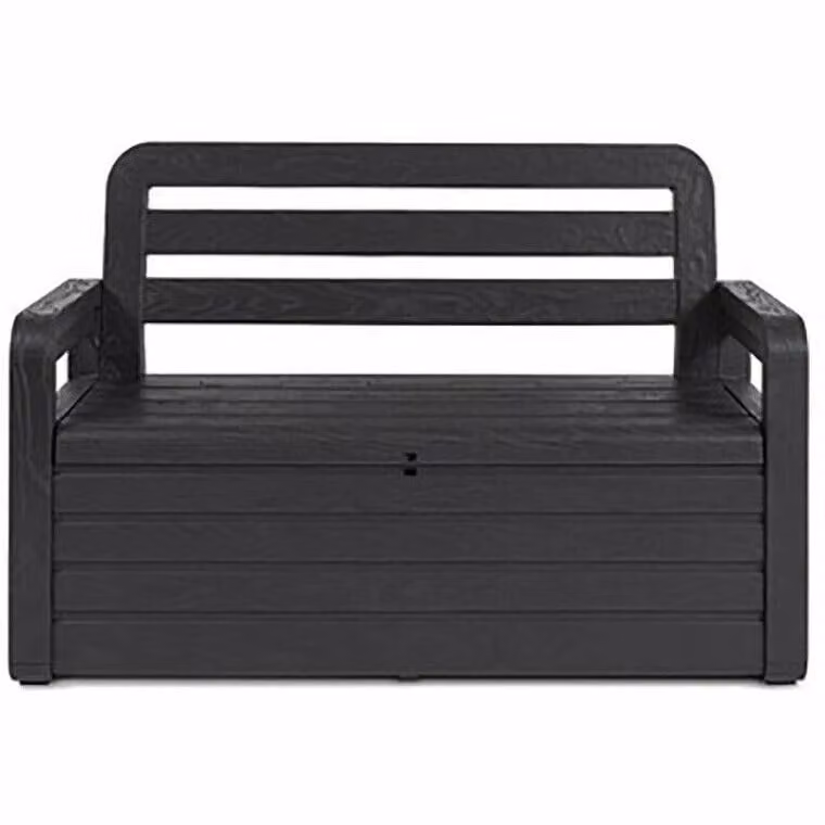 Cassapanca panchina contenitore da esterno Toomax in resina effetto legno colore antracite con seduta per 2 persone e vano interno da 263 litri H 89 x L 132 x P 58 cm
