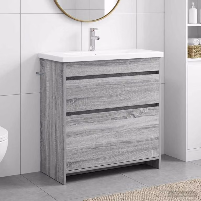 Set di mobili per il bagno moderno vidaXL in stile Sonoma grigio, L: 81 cm, P: 40 cm, H: 84,5 cm