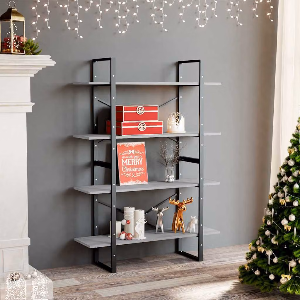 Libreria vidaXL con 4 Ripiani in Stile Industrial, Grigio Cemento, L: 100 cm, P: 30 cm, H: 140 cm