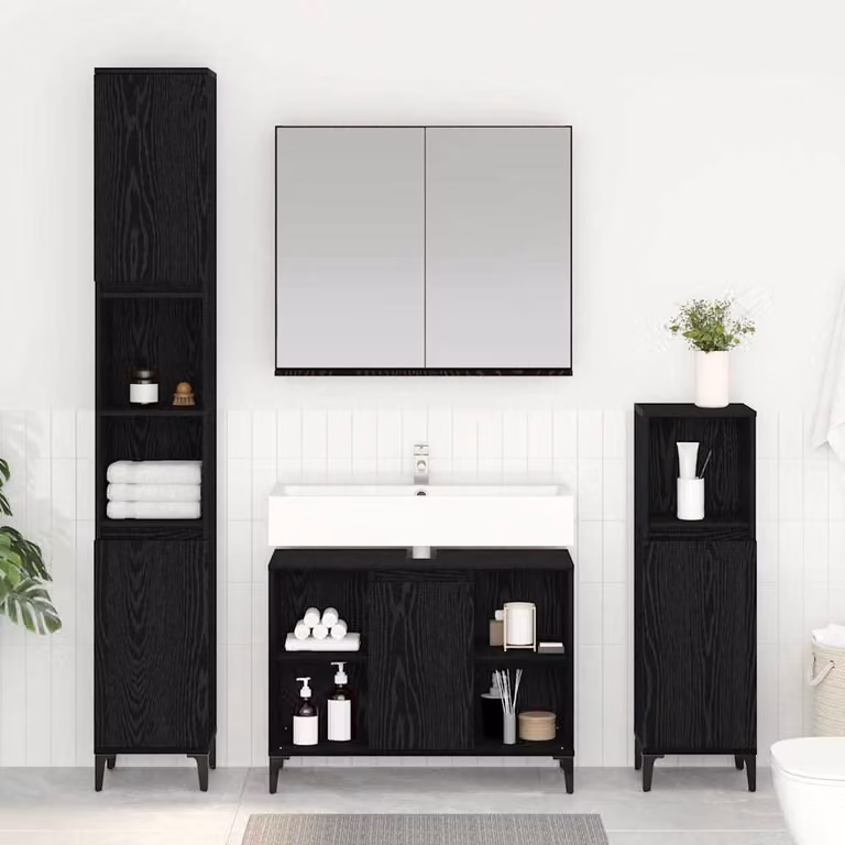 Set di mobili per il bagno moderno vidaXL composto da 3 pezzi in nero opaco con mobile lavabo e colonna alta