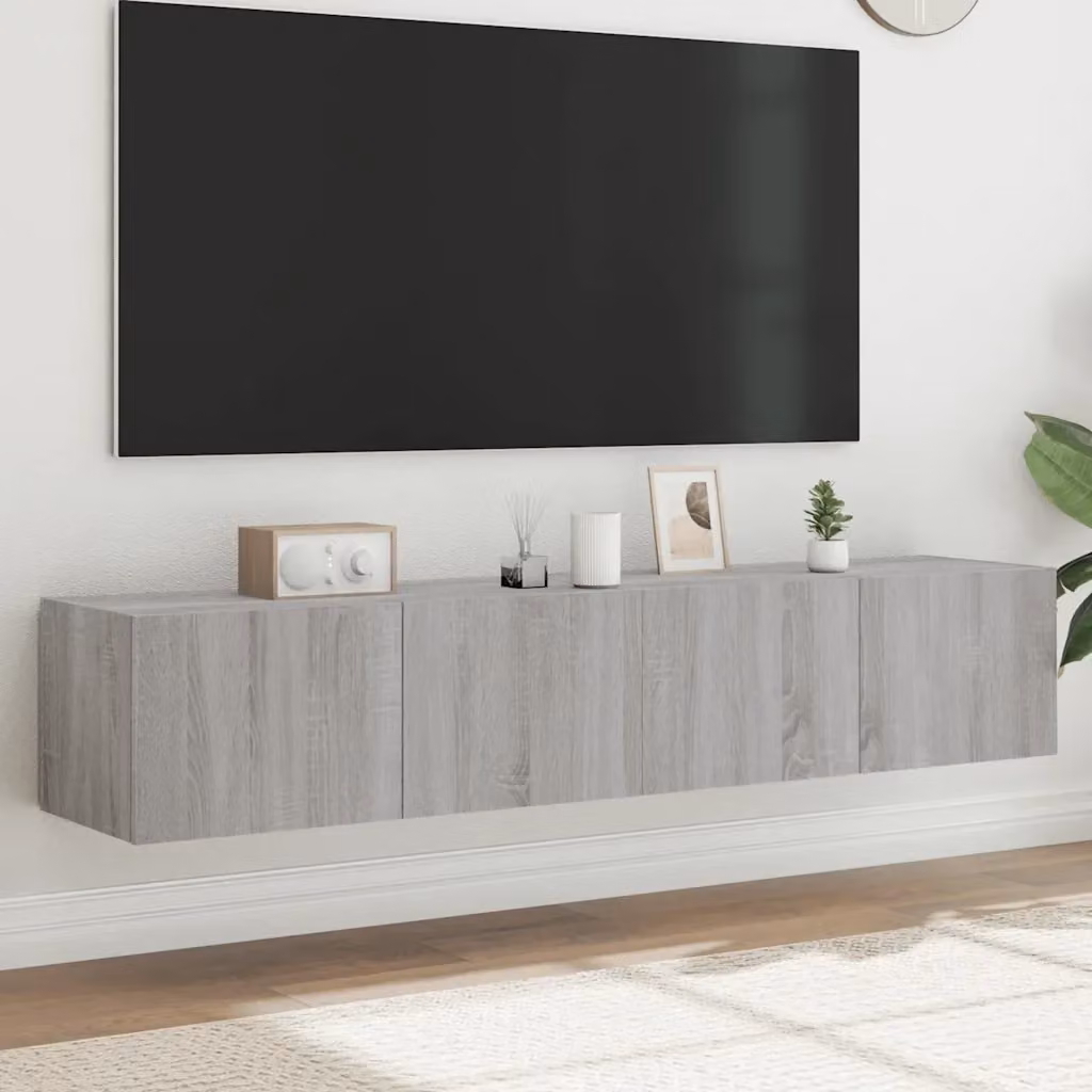 Set di 2 Mobili TV a Parete Moderni con Luci LED Integrate, Colore Grigio, L 80 cm x P 35 cm x H 31 cm – 2