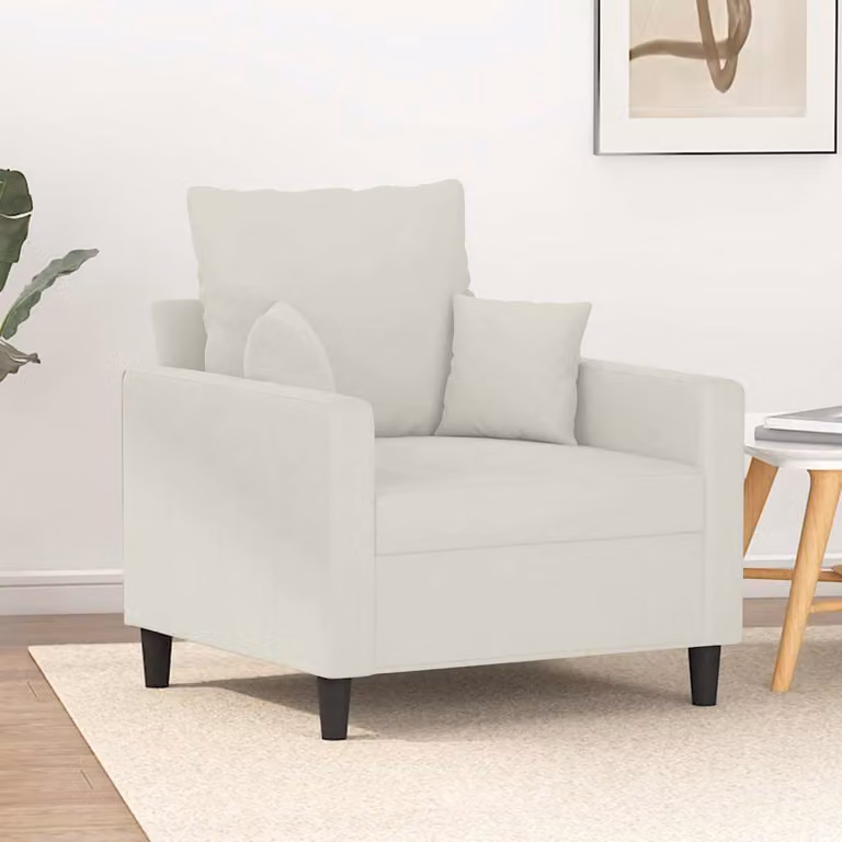 Poltrona moderna vidaXL in velluto beige con braccioli e struttura in metallo