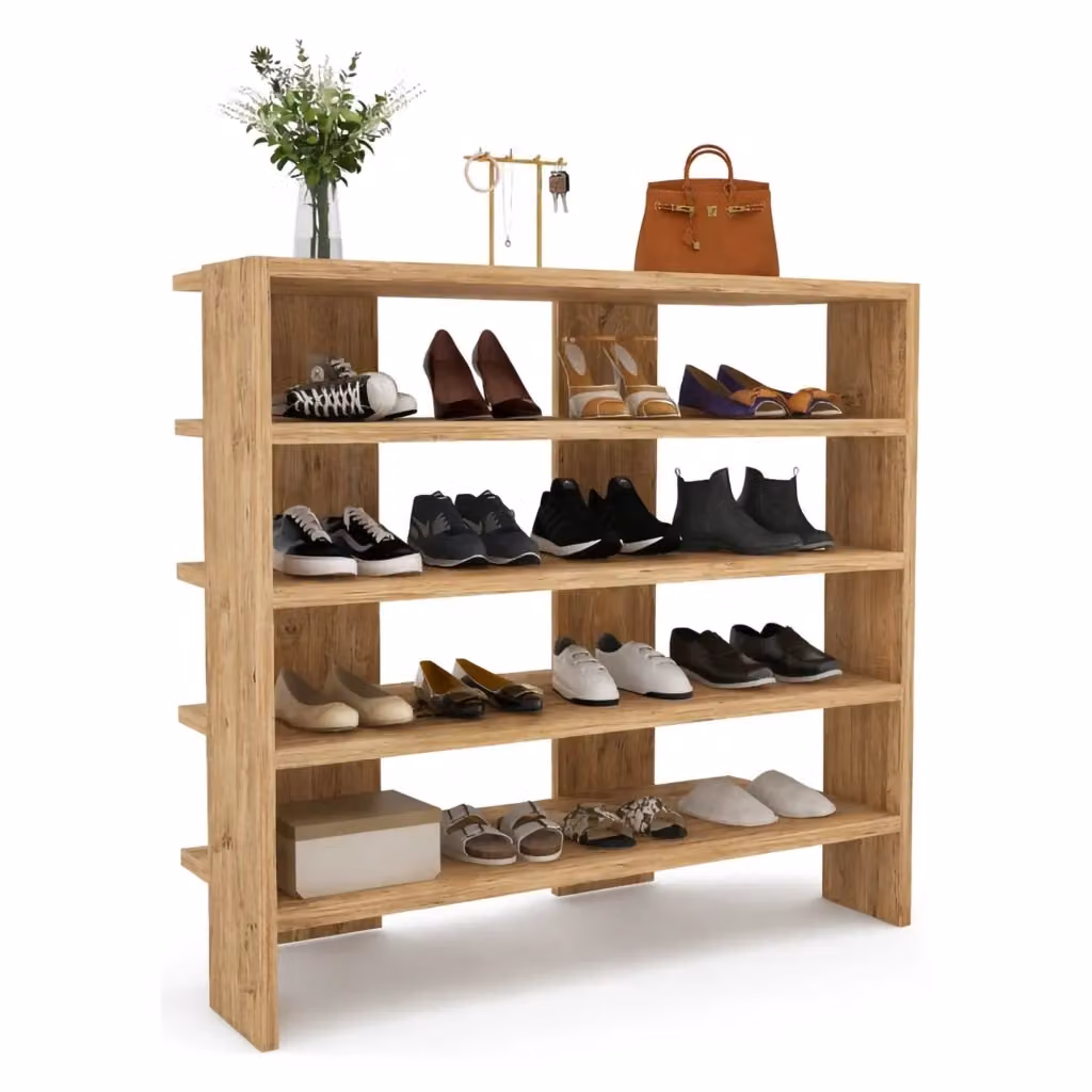Mobile Portascarpe Offida DMORA, Scarpiera per 16 Paia, L/P/H: 76 x 31 x 72 cm, Marrone Rovere Nodi – 2