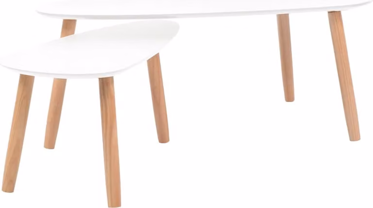 Set Tavolini Salotto 2pz in Legno Massello Massello Pino Bianco