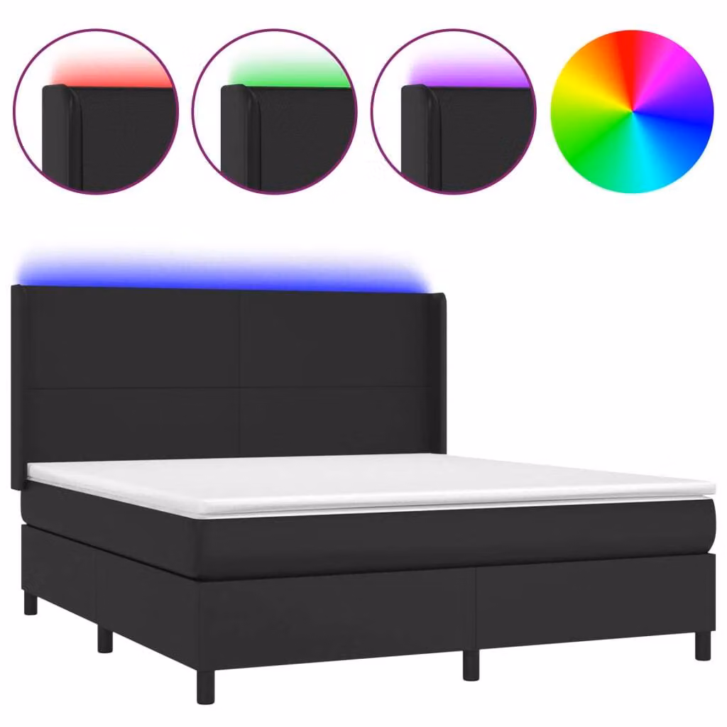 Giroletto a Molle con Materasso e LED Nero 160x200cm Pelle finta