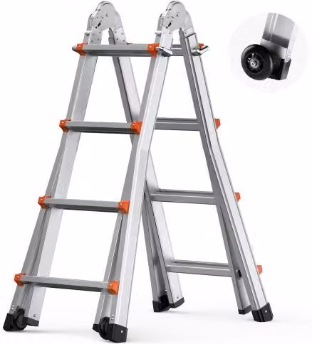 VEVOR Scala Telescopica A Frame in Alluminio Argento, Estensibile e Pieghevole, Carico Massimo 149,7 kg