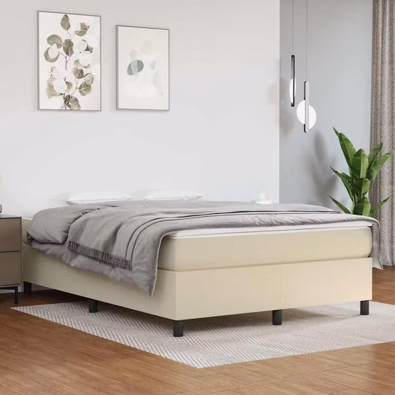 vidaXL Struttura Letto a Rete a Molle in Similpelle Beige L: 140 cm, P: 190 cm