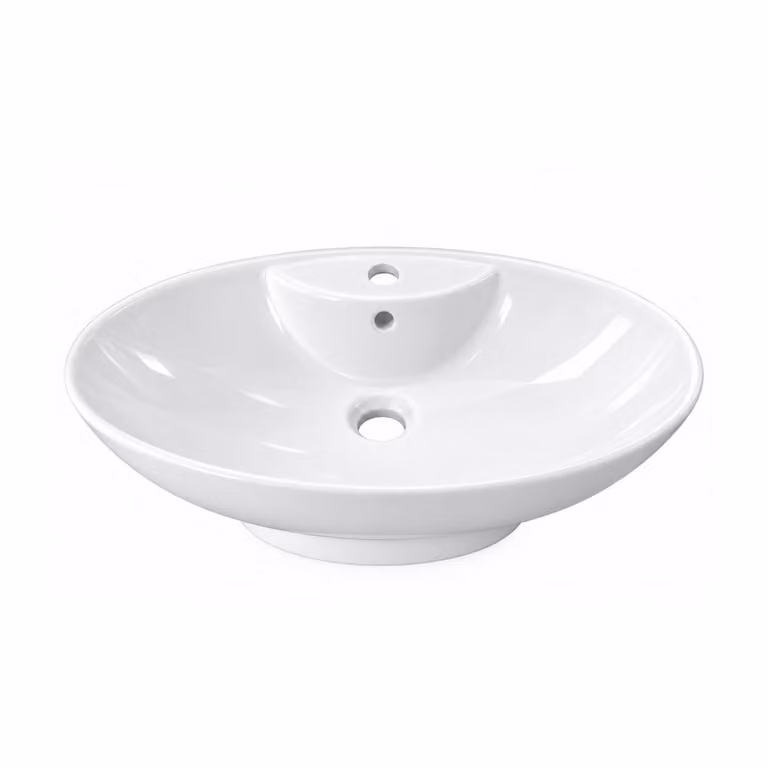 VBChome - Lavabo da appoggio, 66 x 44 x 21 cm, grande, dal design moderno, in Vetroceramica bianca, forma ovale, ideale per bagni per ospiti
