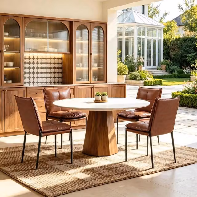Set di 4 sedie da pranzo moderne WISHDOR con schienale ergonomico, rivestimento in ecopelle e struttura in metallo, colore marrone e nero