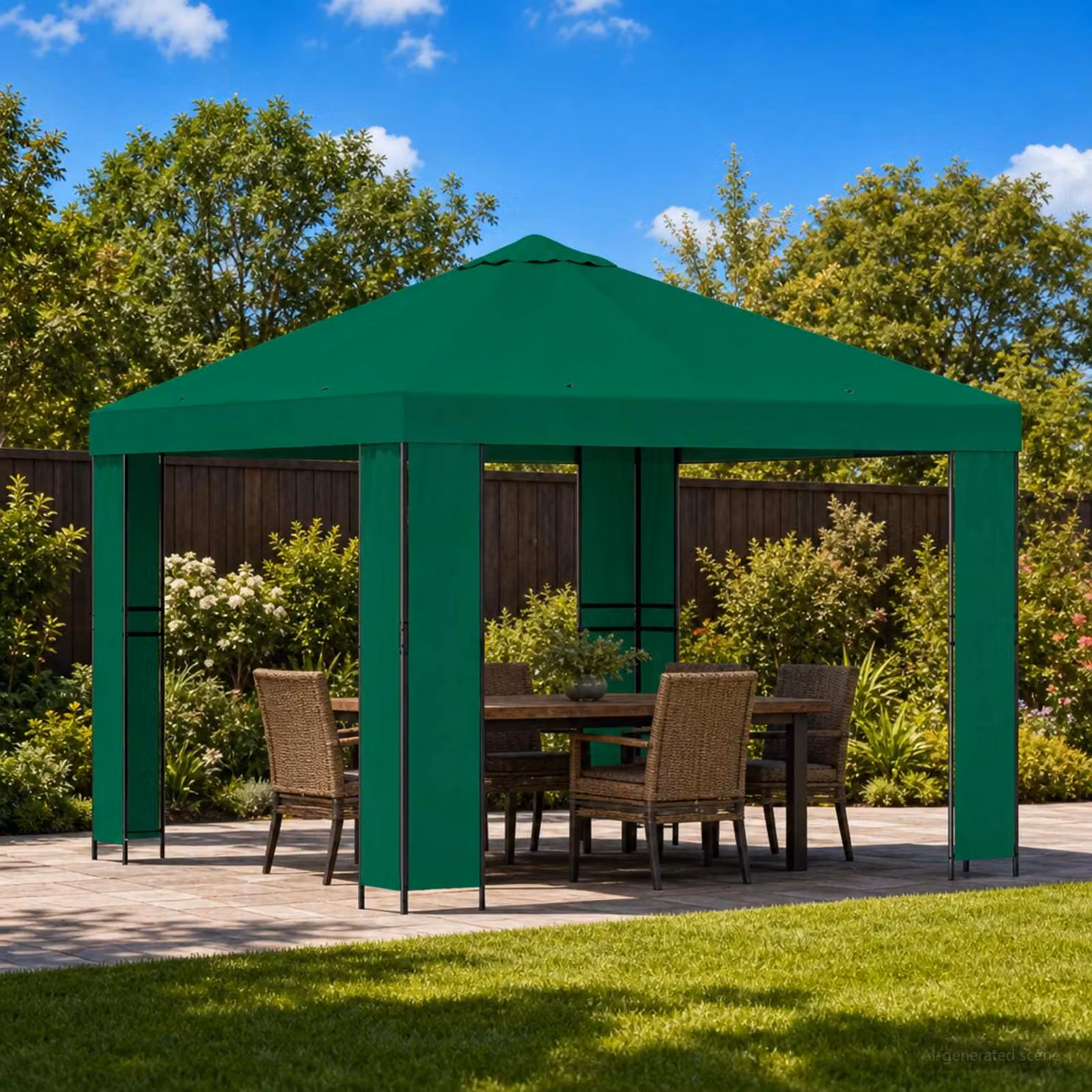 Gazebo vidaXL in acciaio zincato e poliestere Verde e Nero L/P: 300 x 300 cm