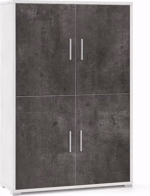 Armadio mobile 4 ante 108x41x161H cm in kit di montaggio colore Ossido bianco e Ossido nero