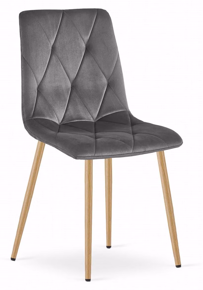 Sedia Libra in Velluto Grigio Scuro con Gambe Effetto Legno