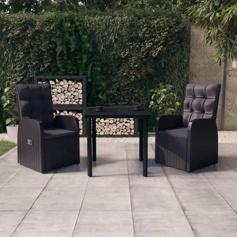 The Living Store Set da pranzo da giardino 3 pezzi con cuscini nero