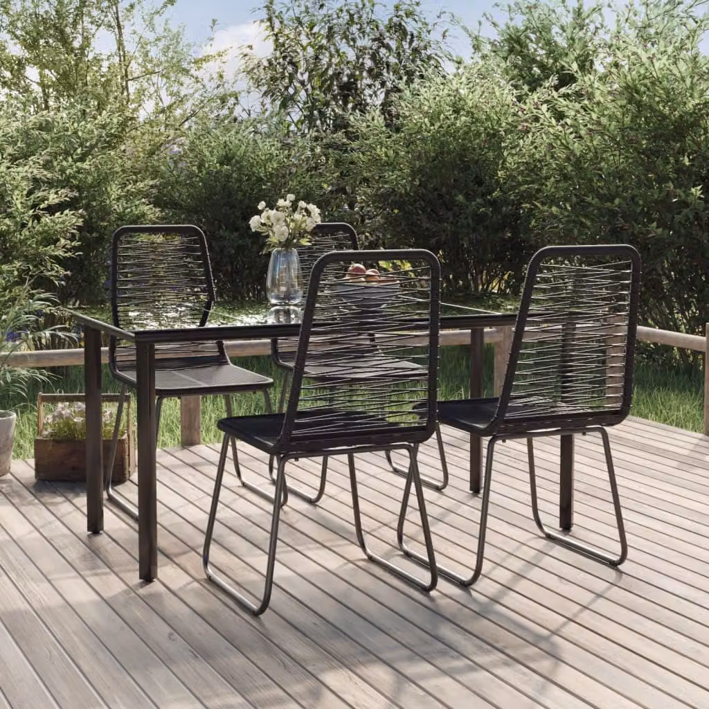 Set da Pranzo da Giardino Moderno vidaXL in Acciaio Verniciato a Polvere e Vetro Nero Opaco, 5 Pezzi