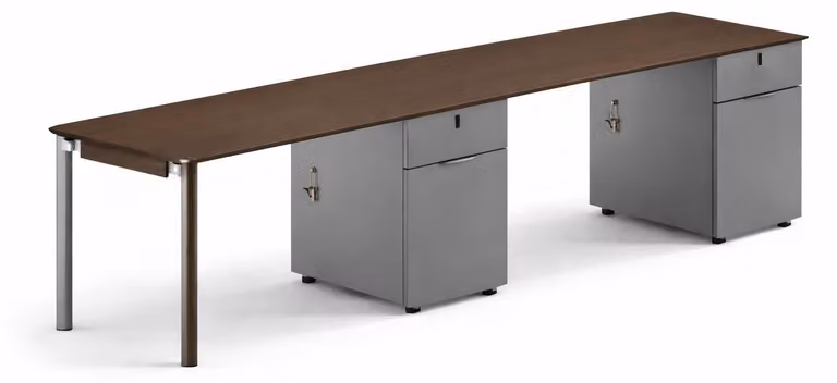 Moderna scrivania da ufficio con piano in legno e gambe in metallo per uffici