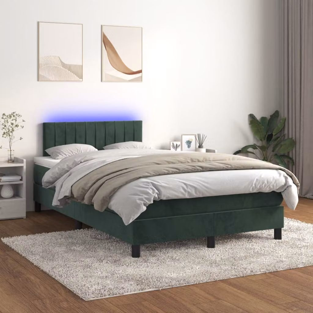 Maison Exclusive - Letto a Molle con Materasso e LED Verde Scuro 120x200cm Velluto