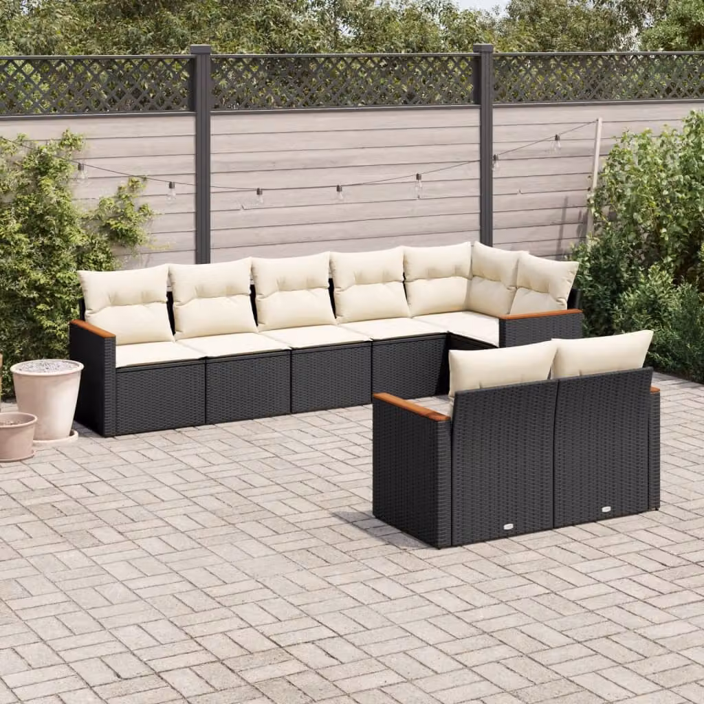 vidaXL Set Divani da Giardino a L con Cuscini 8 pz in Polyrattan Nero e Bianco – 1