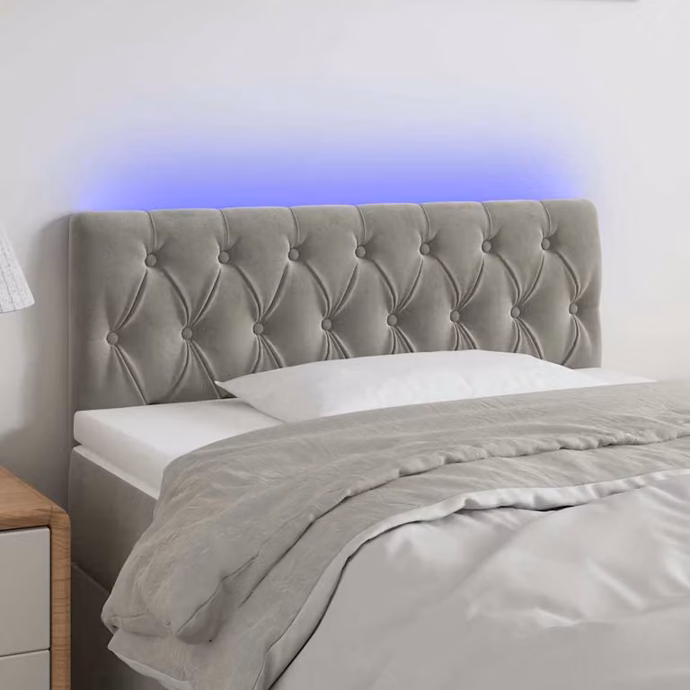 Testiera con LED e porta USB vidaXL in velluto grigio chiaro, L 100 cm, H 78-88 cm