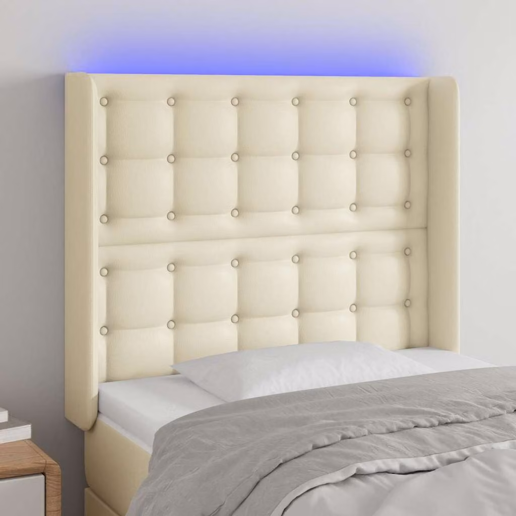 Testiera per letto vidaXL in similpelle beige con illuminazione LED e porta di ricarica USB, L 83 cm, P 16 cm, H 118-128 cm