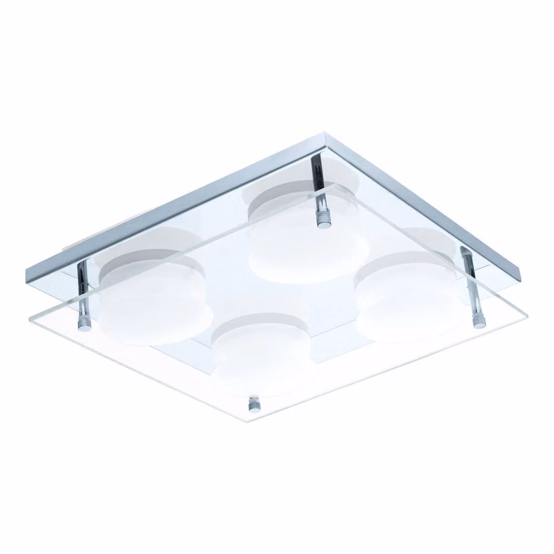 Applique Plafoniera ABIOLA LED 4x6W acciaio cromato, vetro trasparente, satinato 3000K L:22cm L:22cm H:5,5cm
