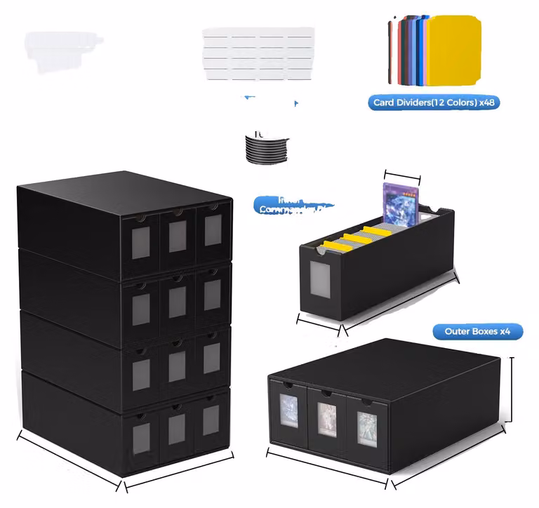 Scatola di stoccaggio per collezioni di carte, grande capacità, realizzata in cartone resistente, colore nero