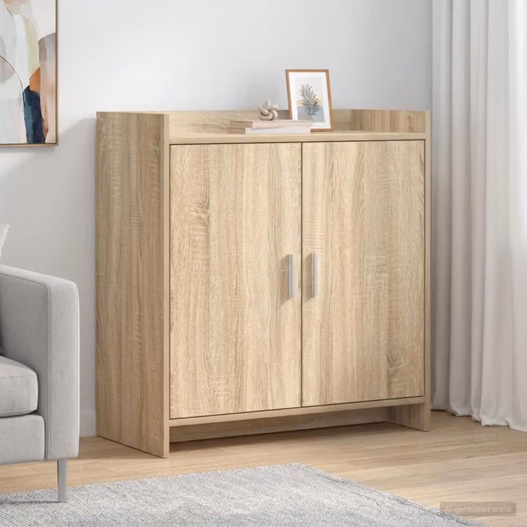 Credenza moderna vidaXL in legno ingegnerizzato e metallo, colore rovere sonoma, L: 72 cm, P: 36 cm, H: 80 cm