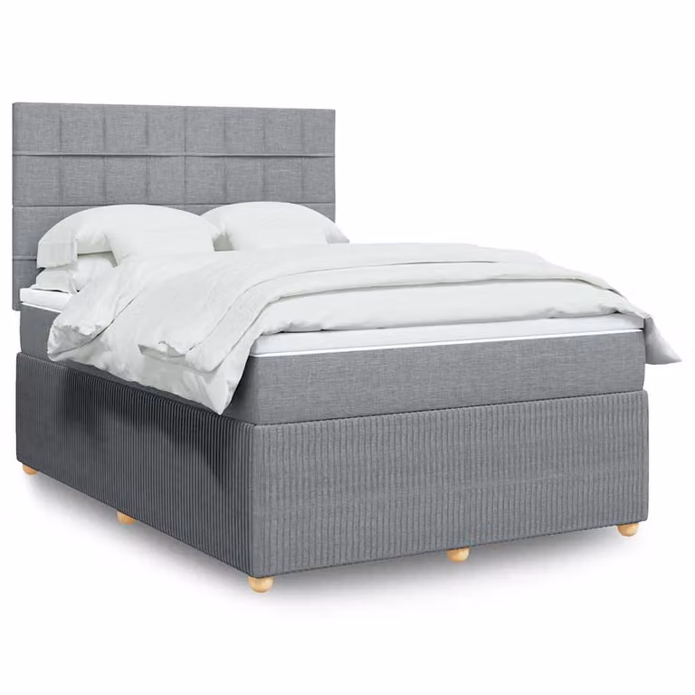 vidaXL Giroletto a Molle con Materasso Ibrido in Tessuto Grigio e Bianco L/P/H: 160 x 200 x 150,5 cm
