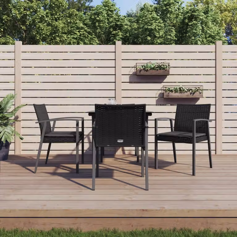Set da pranzo da giardino vidaXL in polyrattan e vetro con 5 pezzi, nero e grigio