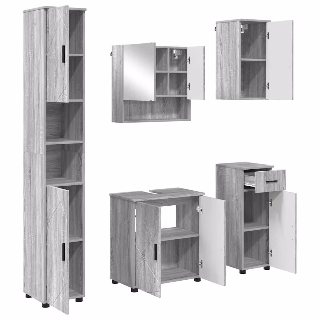 Set di mobili per il bagno moderno vidaXL composto da 5 pezzi in colore grigio e nero, L: 61 cm, P: 35 cm, H: 64 cm – 2