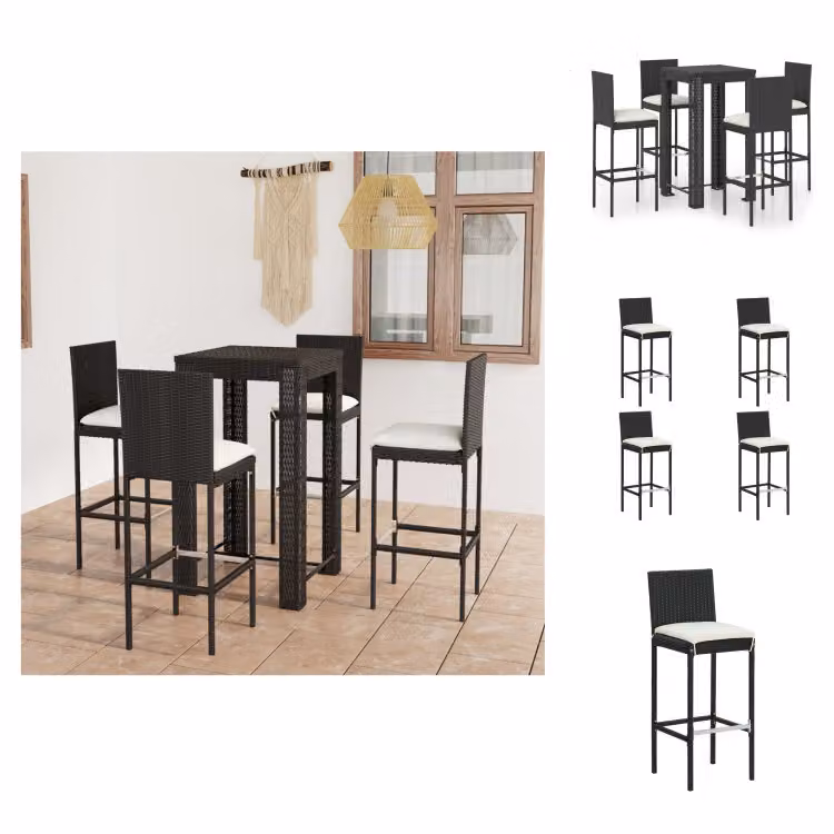 vidaXL Set bar da giardino 5 pezzi con cuscini in poly rattan nero - Set di mobili da giardino