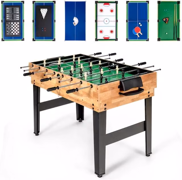 Tavolo multigioco 10 in 1 DESIGN IN con calcio balilla, dama e backgammon in legno marrone