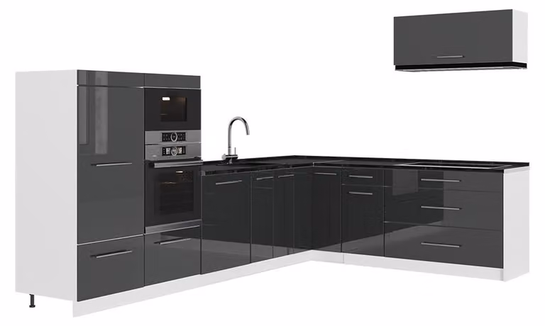 Cucina angolare completa Vicco Fame-Line Antracite lucido/Bianco 327 x 227 cm senza piano di lavoro, Model 64419